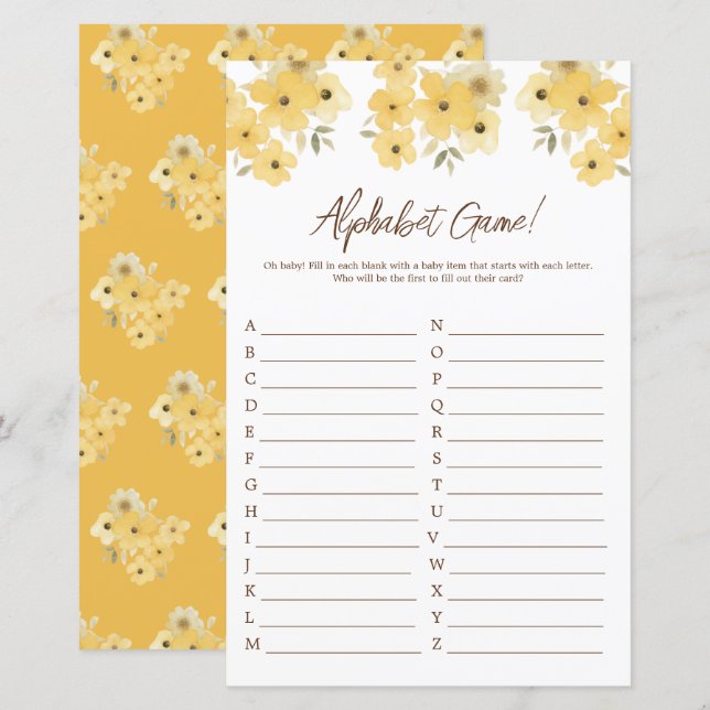 Woodland Hedgehog Baby Shower Alphabet (Front/Back)