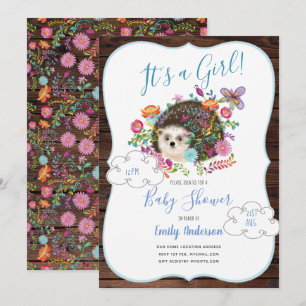Woodland Hedgehog Baby Shower Invitations Rustic