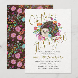 Woodland Hedgehog Baby Shower Invites - Its a GIRL