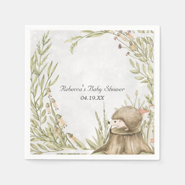 Woodland Hedgehog Baby Shower Personalised Napkin (Front)