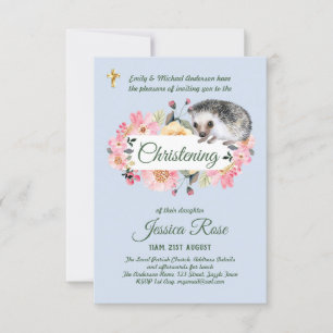 Woodland Hedgehog Boys Christening Invite Baptism 