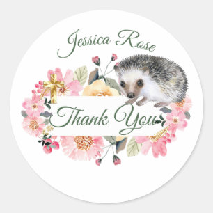 Woodland Hedgehog  Christening Baptism Classic Round Sticker