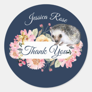 Woodland Hedgehog  Christening Baptism Navy Blue Classic Round Sticker