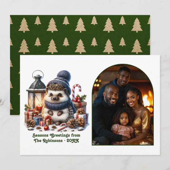 Woodland Hedgehog Cosy Forest Christmas Photo Holiday Card (Front/Back)