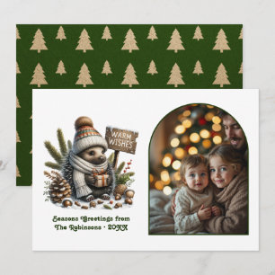 Woodland Hedgehog Cozy Forest Christmas Photo Holiday Card