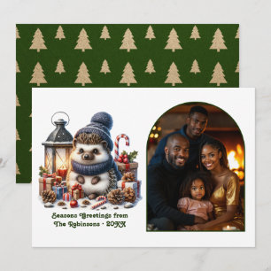 Woodland Hedgehog Cozy Forest Christmas Photo Holiday Card