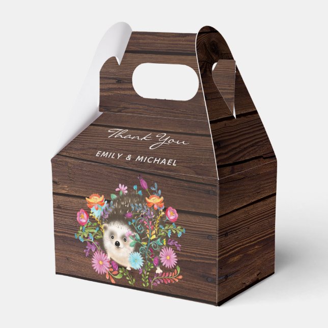 Woodland Hedgehog Favours Box Gable Rustic (Front Side)