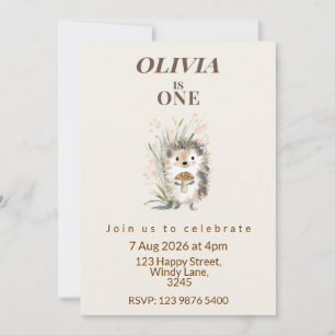 Woodland Hedgehog First Birthday Invitation