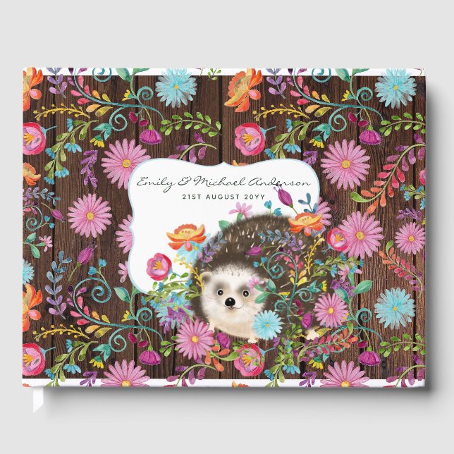 Woodland Hedgehog Guest Book Rustic Cute (Front)