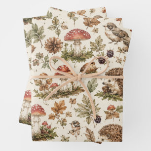 Woodland Hedgehog Mushroom Wrapping Paper