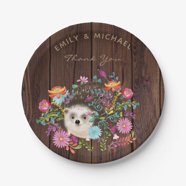 Woodland Hedgehog Plates Rustic Watercolor (Front)