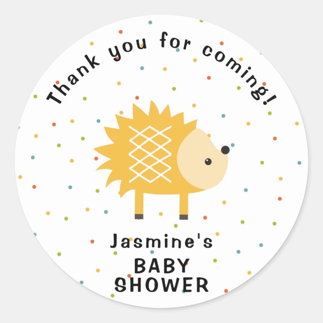 Woodland hedgehog thank you for coming favour classic round sticker (Front)