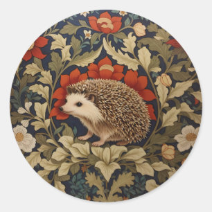 Woodland Hedgehog William Morris Inspired Classic Round Sticker