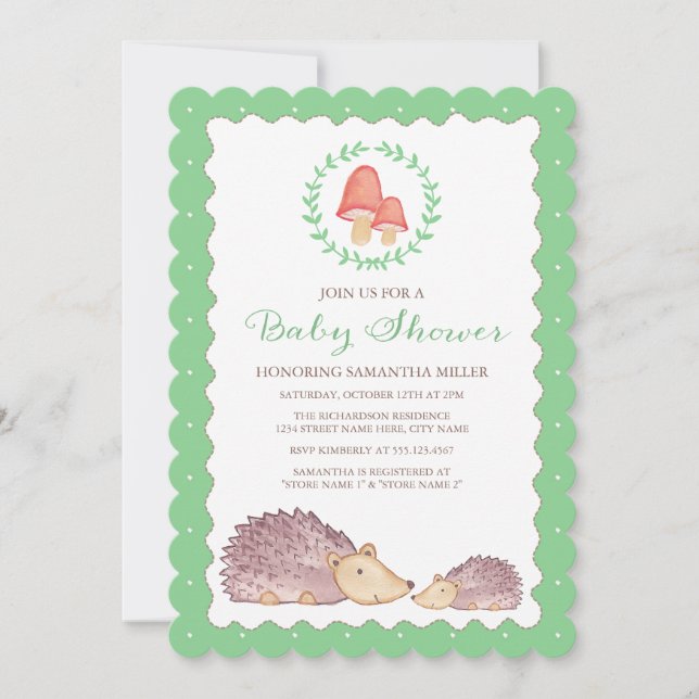 Woodland Hedgehogs Baby Shower Invitation (Front)
