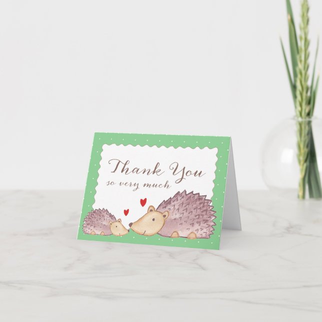 Woodland Hedgehogs Thank You Note Card (Front)