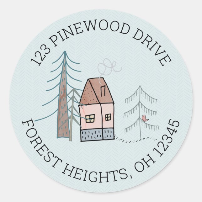 Woodland Home Doodle New Address Classic Round Sticker (Front)