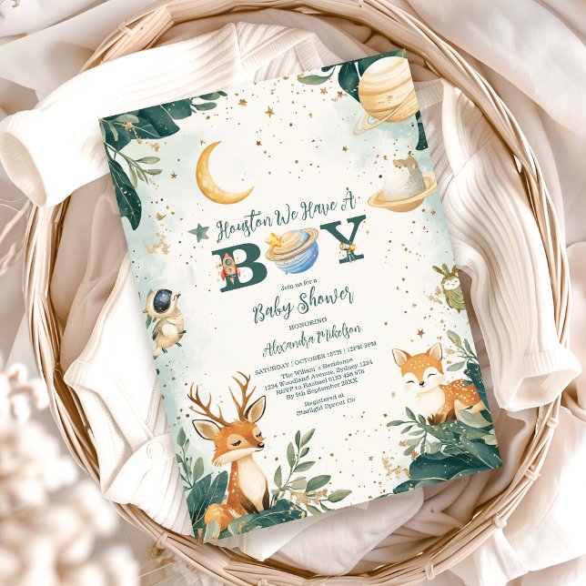 Woodland Houston We Have A Boy Outer Space  Invitation (Creator Uploaded)