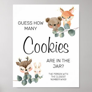 Woodland How many cookies baby shower game sign
