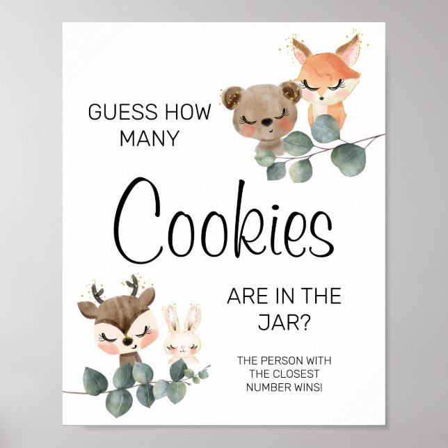 Woodland How many cookies baby shower game sign (Front)