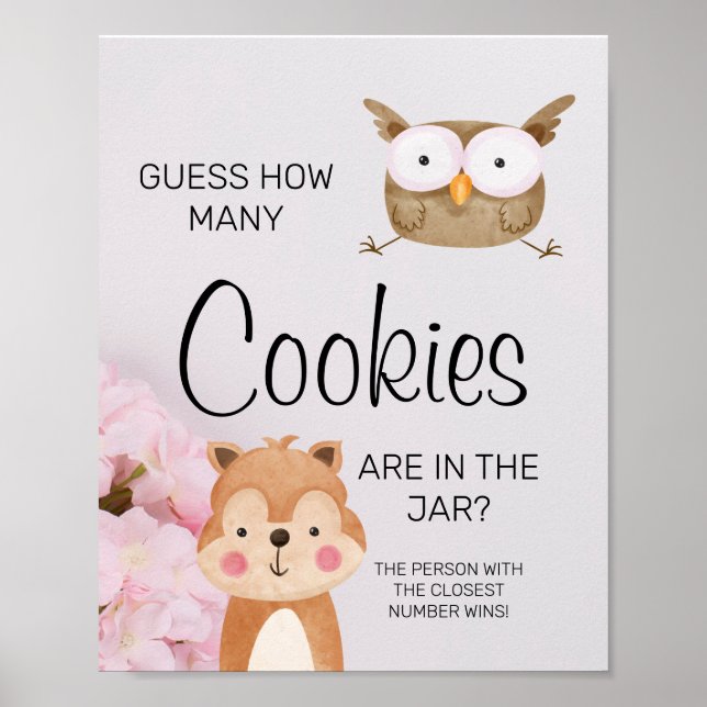 Woodland How Many Cookies Baby Shower Game Sign (Front)
