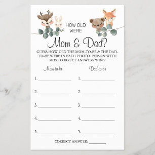 Woodland How old were Mum & Dad shower game card