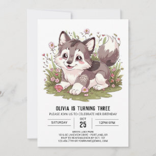 Woodland Howling Digital Wolf Birthday Invitation