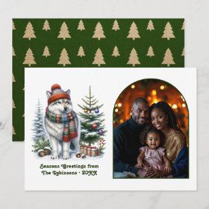 Woodland Husky Cozy Nordic Forest Christmas Magic Holiday Card