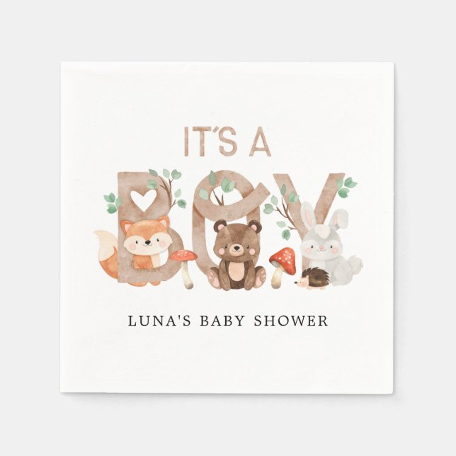 Woodland Its a Boy Baby  Shower  Napkin (Front)