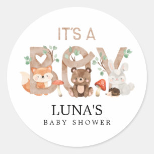 Woodland It's a Boy Baby Shower Stickers