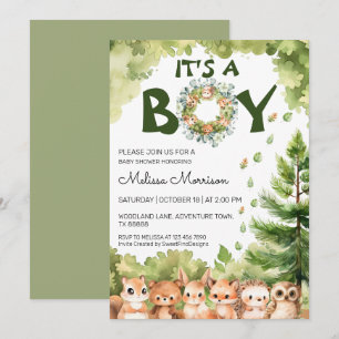 Woodland It's A Boy Forest Animals Baby Boy Shower Invitation
