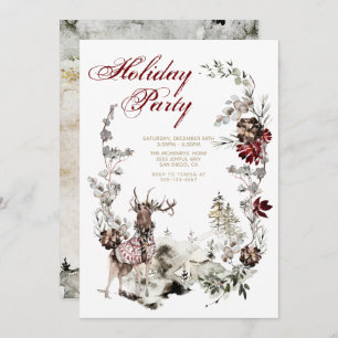 Woodland Joy Christmas Deer Floral Holiday Party Invitation