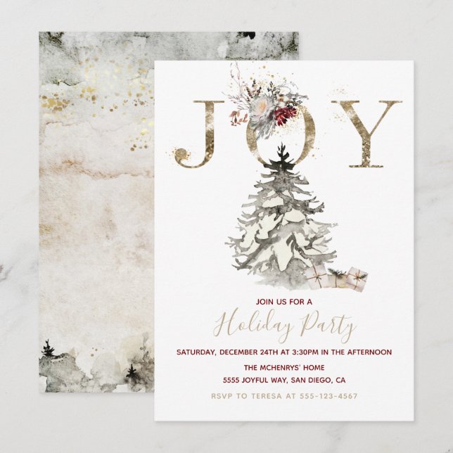 Woodland Joy Christmas Tree Holiday Party Invitation (Front/Back)