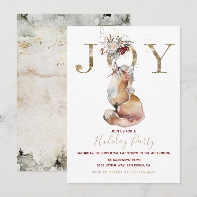 Woodland Joy Red Fox Holiday Party Invitation (Front/Back)