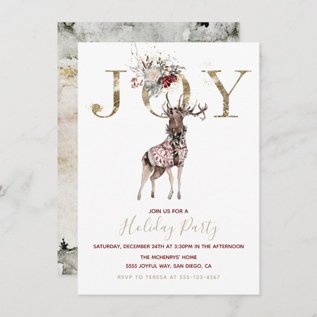 Woodland Joy Stag Holiday Party Invitation (Front/Back)