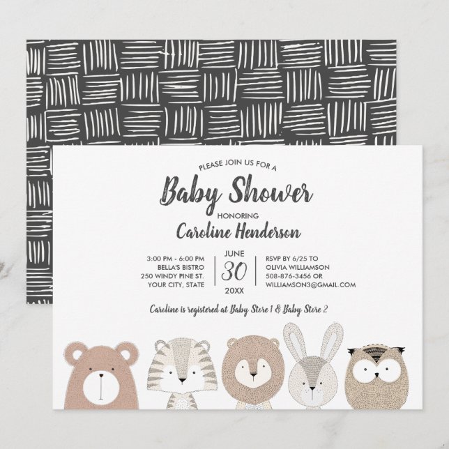 Woodland & Jungle Animals Baby Shower Invitation (Front/Back)