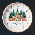 Woodland Kid's Room Cute Forest Animals Watercolor Clock<br><div class="desc">For a kid's room. In the centre, there is a wood log, surrounded by a group of cute forest animals painted in watercolor. To the left of the log, there are a red fox and a brown bear; to the right, a deer, a hedgehog, a squirrel and a rabbit. On...</div>