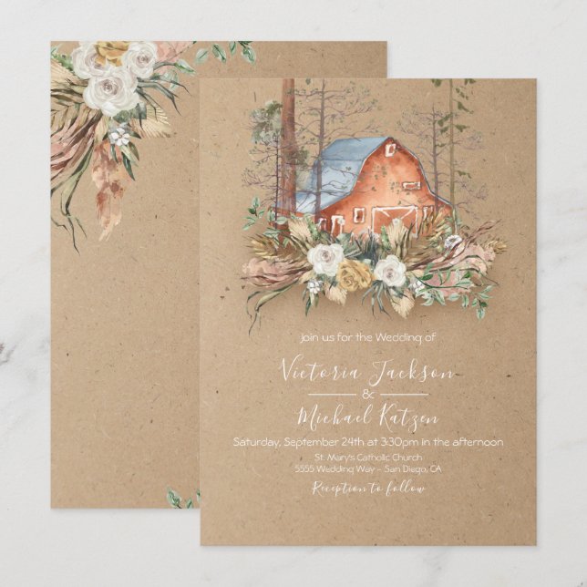 Woodland Kraft paper Barn Forest Wedding Invitation (Front/Back)