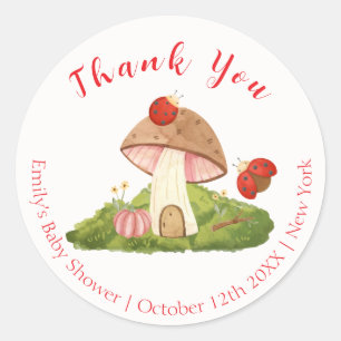 Woodland Ladybug Mushroom Baby Shower Thank You Classic Round Sticker