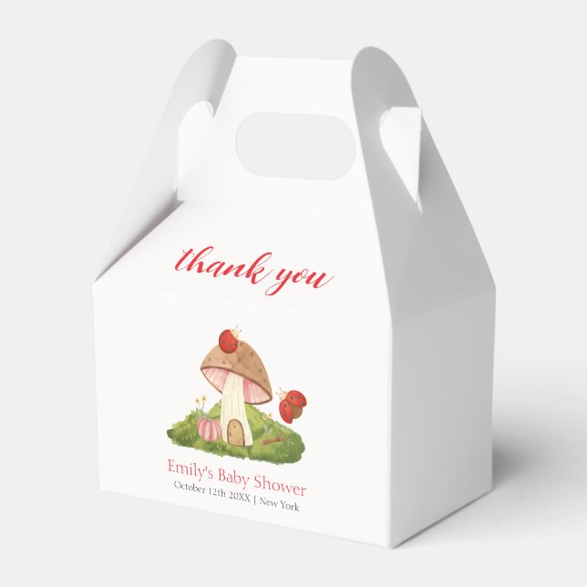 Woodland Ladybug Mushroom Baby Shower Thank You Favour Box (Front Side)
