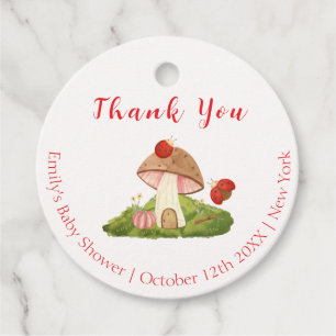 Woodland Ladybug Mushroom Baby Shower Thank You Favour Tags