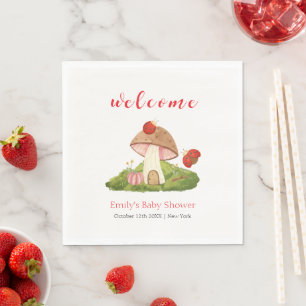 Woodland Ladybug Mushroom Baby Shower Welcome  Napkin