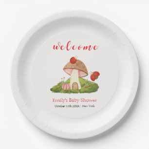 Woodland Ladybug Mushroom Baby Shower Welcome  Paper Plate