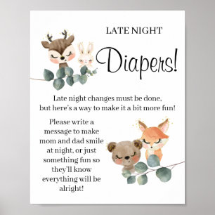 Woodland Late Night Diaper Baby shower game sign
