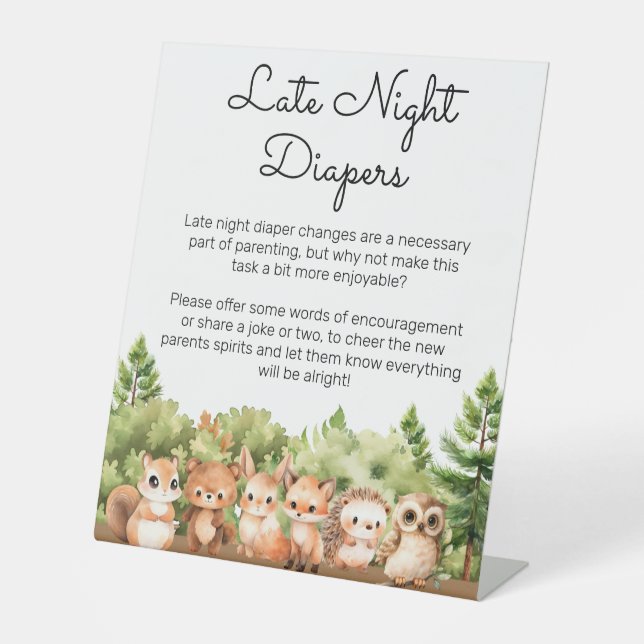 Woodland Late Night Diapers Change Notes Shower Pedestal Sign (Front)