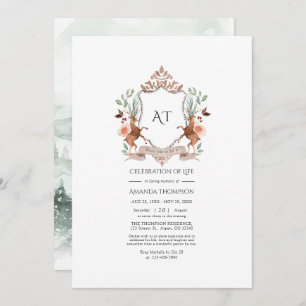 Woodland Laurel Crest Monogram Celebration of Life Invitation