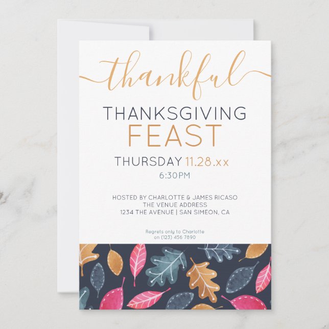 Woodland Leaf Pattern Thanksgiving Dinner Party Holiday Card (Front)