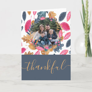 Woodland Leaf Pattern Thanksgiving Photo Holiday Card