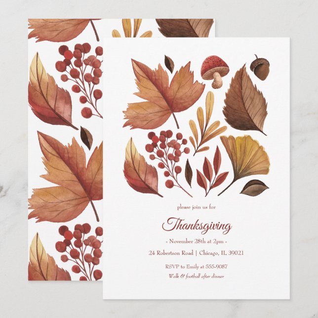 Woodland Leaf Thanksgiving or Friendsgiving Invitation (Front/Back)