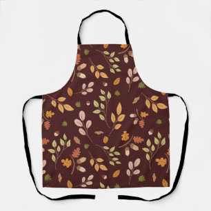 Woodland Leaves Autumn Theme Neutral Dark Backgrou Apron