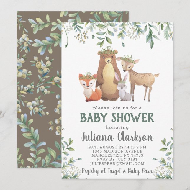 Woodland Leaves Baby Shower Invitation (Front/Back)